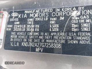 2016 Kia Soul with VIN KNDJN2A27G7258308, listed as a IAAI auction lot 42101913 with 151,599 mi miles and . Bid and sale history available at DreamBid. Image 9.