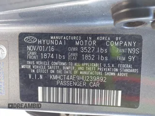 2017 Hyundai Accent SE with VIN KMHCT4AE9HU239892, listed as a IAAI auction lot 42112067 with 145,809 mi miles. Bid and sale history available at carsss.com. Image 9.