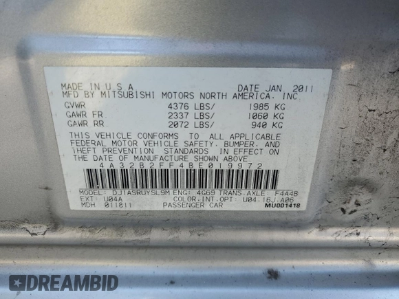 2011 Mitsubishi Galant FE z VIN 4A32B2FF4BE019972, wystawiony jako Copart lot #50345915 z przebiegiem 114 636 mil mil oraz Szkoda całkowita • Salvage title. Historia ofert i sprzedaży dostępna na DreamBid. Obrazek 12.
