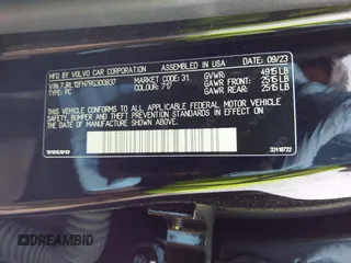 2024 Volvo S60 Plus Black Edition with VIN 7JRL12FH7RG300837, listed as a IAAI auction lot 42419110 with 9,765 mi miles and . Bid and sale history available at DreamBid. Image 9.