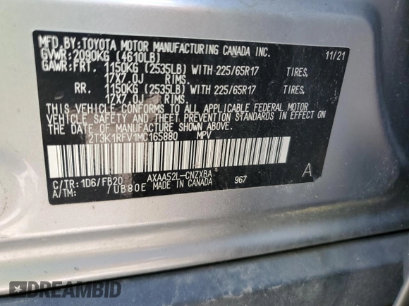 2021 Toyota RAV4 LE z VIN 2T3K1RFV1MC165880, wystawiony jako Copart lot #60464755 z przebiegiem 74 191 mil mil oraz Szkoda całkowita • Salvage title. Historia ofert i sprzedaży dostępna na DreamBid. Obrazek 13.