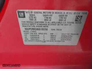 2016 Chevrolet Silverado 1500 LT with VIN 3GCPCREC0GG135790, listed as a IAAI auction lot 41695861 with 256,484 mi miles. Bid and sale history available at carsss.com. Image 9.