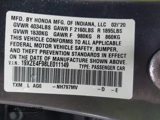 2020 Honda Insight Touring with VIN 19XZE4F98LE011149, listed as a IAAI auction lot 41834043 with 54,251 mi miles and . Bid and sale history available at carsss.com. Image 9.