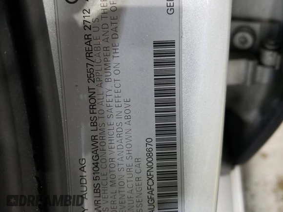 2015 Audi A6 Premium Plus z VIN WAUGFAFCXFN008670, wystawiony jako Copart lot #55423105 z przebiegiem 104 629 mil mil oraz Szkoda całkowita • Salvage title. Historia ofert i sprzedaży dostępna na DreamBid. Obrazek 12.