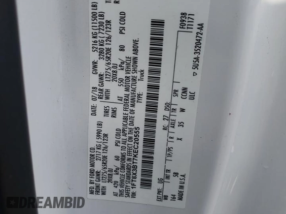 2019 Ford F-350 XL z VIN 1FT8X3BT7KEC20555, wystawiony jako Copart lot #76081584 z przebiegiem 79 474 mil mil oraz Szkoda całkowita • Salvage title. Historia ofert i sprzedaży dostępna na DreamBid. Obrazek 12.