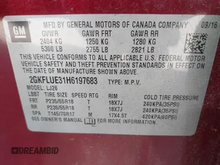 2017 GMC Terrain SLT with VIN 2GKFLUE31H6197683, listed as a IAAI auction lot 41150231 with 78,238 mi miles. Bid and sale history available at carsss.com. Image 9.
