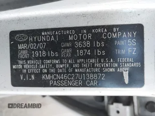 2007 Hyundai Accent GLS with VIN KMHCN46C27U138872, listed as a IAAI auction lot 42144670 with 81,260 mi miles. Bid and sale history available at carsss.com. Image 9.