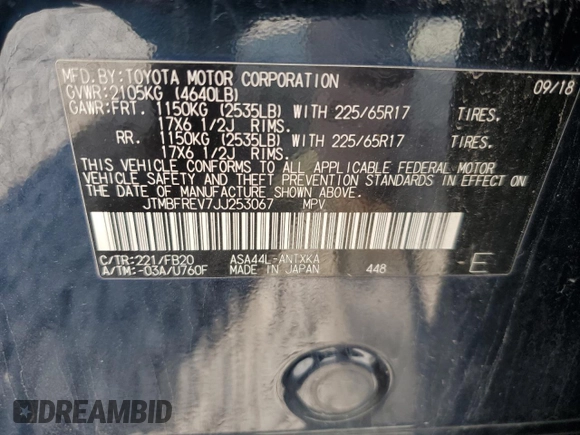 2018 Toyota RAV4 LE with VIN JTMBFREV7JJ253067, listed as a Copart auction lot 60596735 with Not provided miles and Salvage title. Bid and sale history available at DreamBid. Image 13.