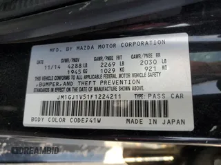 2015 Mazda 6 i Touring with VIN JM1GJ1V51F1224211, listed as a Copart auction lot 52652545 with 176,399 mi miles and Salvage Title. Bid and sale history available at carsss.com. Image 12.