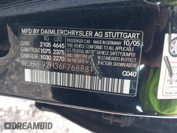 2006 Mercedes-Benz C 280 Luxury with VIN WDBRF92H36F768881, listed as a IAAI auction lot 40434681 with 258,478 mi miles and . Bid and sale history available at DreamBid. Image 9.