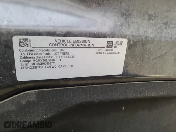 2021 Chevrolet Equinox LT with VIN 2GNAXJEV4M6161787, listed as a IAAI auction lot 42575859 with 108,332 mi miles and . Bid and sale history available at DreamBid. Image 6.