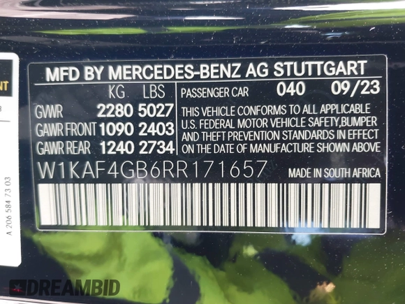 2024 Mercedes-Benz C 300 with VIN W1KAF4GB6RR171657, listed as a IAAI auction lot 41232985 with 9,213 mi miles and . Bid and sale history available at DreamBid. Image 9.