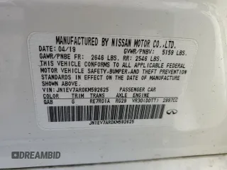 2019 Infiniti Q50 Luxe с VIN JN1EV7AR0KM592625, выставлен на аукционе Copart как лот 57175775 с пробегом 57 239 миль миль и Списание • Salvage title. История ставок и продаж доступна на DreamBid. Изображение 12.