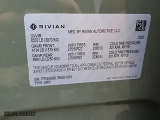 2022 Rivian R1S Launch Edition with VIN 7PDSGABL7NN001893, listed as a Copart auction lot 58809684 with 19,067 mi miles and Salvage Title. Bid and sale history available at carsss.com. Image 13.
