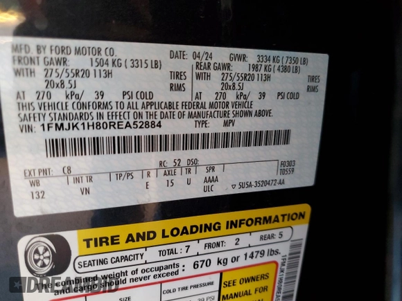 2024 Ford Expedition Max XLT with VIN 1FMJK1H80REA52884, listed as a Copart auction lot 42295015 with 17,469 mi miles and Salvage title. Bid and sale history available at DreamBid. Image 14.