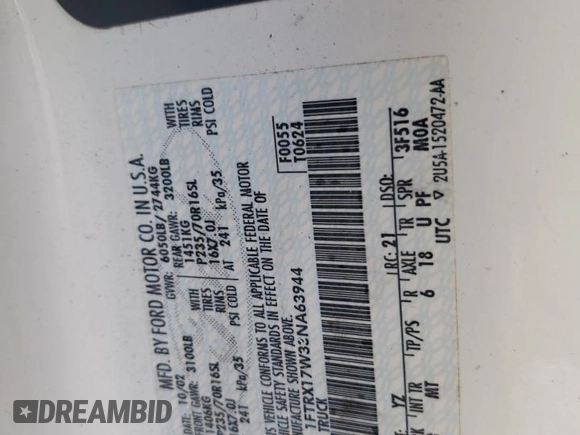 2003 Ford F-150 XL with VIN 1FTRX17W33NA63944, listed as a Copart auction lot 56373855 with Not provided miles and Salvage title. Bid and sale history available at DreamBid. Image 12.