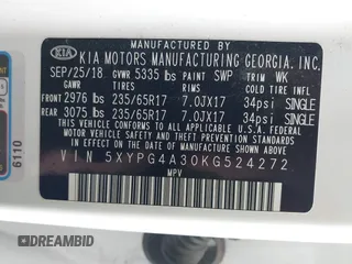 2019 Kia Sorento LX with VIN 5XYPG4A30KG524272, listed as a IAAI auction lot 41786623 with 124,942 mi miles and . Bid and sale history available at carsss.com. Image 9.