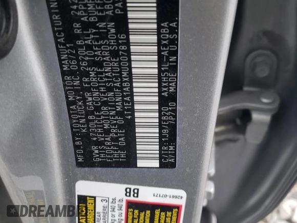 2021 Toyota Avalon Hybrid XSE z VIN 4T1EA1ABXMU007816, wystawiony jako Copart lot #51038535 z przebiegiem 73 642 mil mil oraz Szkoda całkowita • Salvage title. Historia ofert i sprzedaży dostępna na DreamBid. Obrazek 14.