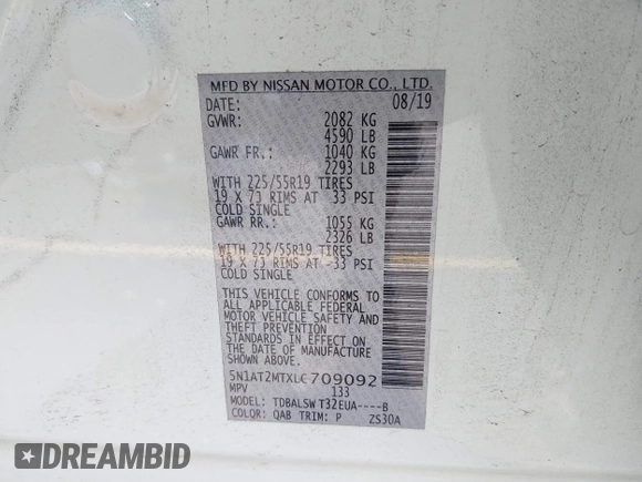 2020 Nissan Rogue S with VIN 5N1AT2MTXLC709092, listed as a IAAI auction lot 42396667 with 73,211 mi miles and . Bid and sale history available at DreamBid. Image 9.