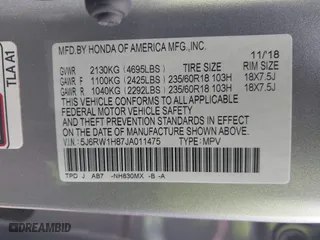 2018 Honda CR-V EX-L with VIN 5J6RW1H87JA011475, listed as a IAAI auction lot 41596414 with 80,821 mi miles. Bid and sale history available at carsss.com. Image 9.