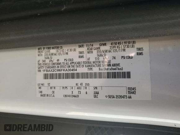 2015 Ford Transit Passenger XL z VIN 1FBAX2CM6FKA30454, wystawiony jako Copart lot #77567934 z przebiegiem 253 608 mil mil oraz Czysty tytuł • Clean title. Historia ofert i sprzedaży dostępna na DreamBid. Obrazek 13.
