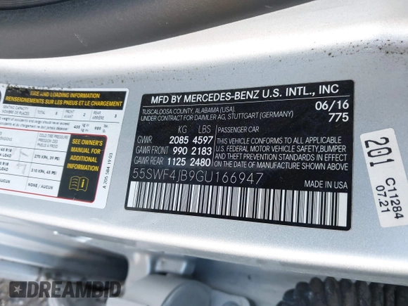 2016 Mercedes-Benz C 300 with VIN 55SWF4JB9GU166947, listed as a IAAI auction lot 41750046 with 64,407 mi miles and . Bid and sale history available at carsss.com. Image 9.