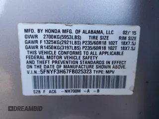 2015 Honda Pilot EX-L with VIN 5FNYF3H67FB025323, listed as a Copart auction lot 78084604 with 187,819 mi miles and Salvage Title. Bid and sale history available at carsss.com. Image 13.