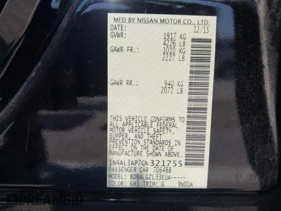 2016 Nissan Altima S with VIN 1N4AL3AP7GN321755, listed as a IAAI auction lot 42457918 with 99,215 mi miles and . Bid and sale history available at DreamBid. Image 9.