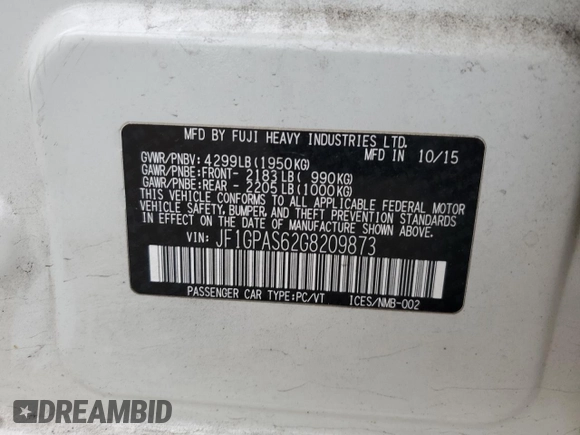 2016 Subaru Impreza Special Sports Premium с VIN JF1GPAS62G8209873, выставлен на аукционе Copart как лот 58139305 с пробегом 147 361 миль миль и Списание • Salvage title. История ставок и продаж доступна на DreamBid. Изображение 12.