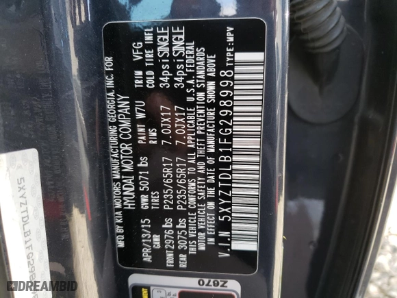 2015 Hyundai Santa Fe Sport with VIN 5XYZTDLB1FG298998, listed as a Copart auction lot 51265845 with 103,477 mi miles and Salvage Title. Bid and sale history available at carsss.com. Image 13.