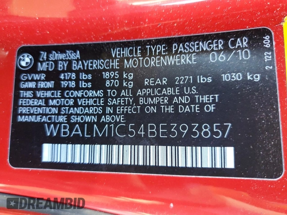 2011 BMW Z4 sDrive35is z VIN WBALM1C54BE393857, wystawiony jako Copart lot #72769234 z przebiegiem 88 986 mil mil oraz Szkoda całkowita • Salvage title. Historia ofert i sprzedaży dostępna na DreamBid. Obrazek 12.