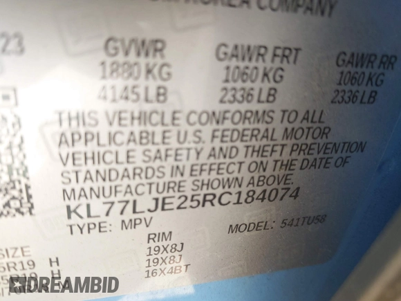 2024 Chevrolet Trax 2RS with VIN KL77LJE25RC184074, listed as a IAAI auction lot 41811388 with 16,156 mi miles and . Bid and sale history available at DreamBid. Image 9.