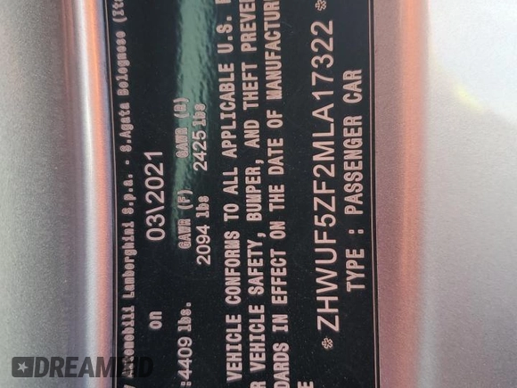2021 Lamborghini Huracan z VIN ZHWUF5ZF2MLA17322, wystawiony jako Copart lot #74884884 z przebiegiem 11 078 mil mil oraz Nie do naprawy • Non repairable. Historia ofert i sprzedaży dostępna na DreamBid. Obrazek 13.