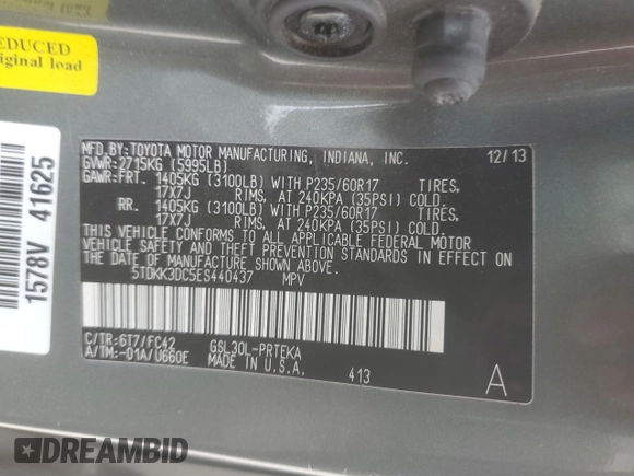 2014 Toyota Sienna LE AAS with VIN 5TDKK3DC5ES440437, listed as a Copart auction lot 52779895 with Not Provided miles and Salvage Title. Bid and sale history available at DreamBid. Image 14.