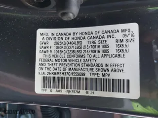 2016 Honda CR-V LX with VIN 2HKRM3H37GH559098, listed as a IAAI auction lot 41595398 with NaN miles. Bid and sale history available at carsss.com. Image 9.