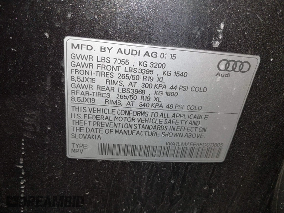 2015 Audi Q7 Premium Plus с VIN WA1LMAFE9FD013805, выставлен на аукционе IAAI как лот 41790298 с пробегом Не указан миль и . История ставок и продаж доступна на DreamBid. Изображение 9.