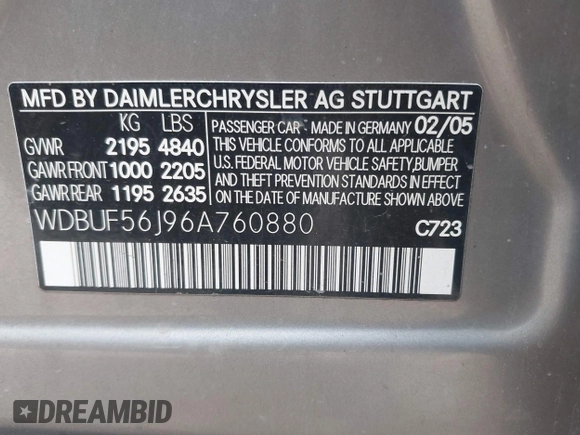 2006 Mercedes-Benz E 350 with VIN WDBUF56J96A760880, listed as a IAAI auction lot 42113873 with 7,298 mi miles and . Bid and sale history available at DreamBid. Image 9.
