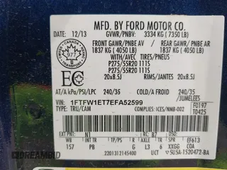 2014 Ford F-150 XL with VIN 1FTFW1ET7EFA52599, listed as a IAAI auction lot 41848890 with 154,353 mi miles. Bid and sale history available at carsss.com. Image 9.
