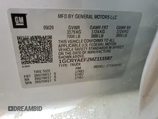 2021 Chevrolet Silverado 1500 Work Truck with VIN 1GCRYAEF2MZ111587, listed as a Copart auction lot 69341474 with 112,802 mi miles and Salvage Title. Bid and sale history available at DreamBid. Image 12.