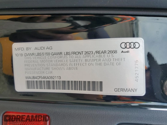 2019 Audi S5 Sportback Premium Plus z VIN WAUB4CF54KA092113, wystawiony jako Copart lot #47312015 z przebiegiem 46 952 mil mil oraz Szkoda całkowita • Salvage title. Historia ofert i sprzedaży dostępna na DreamBid. Obrazek 12.