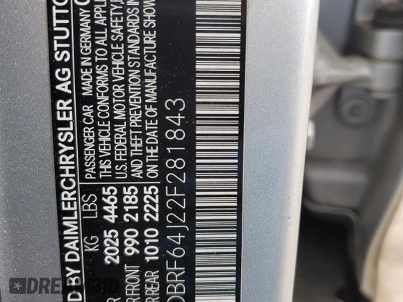 2002 Mercedes-Benz C 230/260/280/320 with VIN WDBRF64J22F281843, listed as a Copart auction lot 44774575 with 125,975 mi miles and Salvage Title. Bid and sale history available at DreamBid. Image 12.