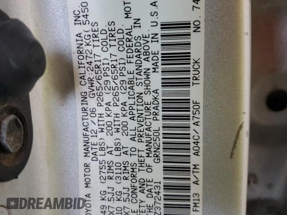 2007 Toyota Tacoma z VIN 5TEMU52N27Z372431, wystawiony jako Copart lot #56699575 z przebiegiem 284 462 mil mil oraz Szkoda całkowita • Salvage title. Historia ofert i sprzedaży dostępna na DreamBid. Obrazek 12.