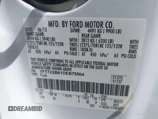 2013 Ford F-250 XL with VIN 1FT7X2B61DEB75504, listed as a IAAI auction lot 41821358 with 202,745 mi miles and . Bid and sale history available at DreamBid. Image 9.