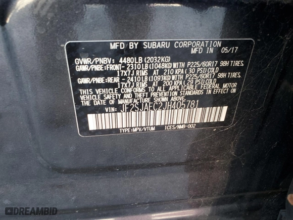2018 Subaru Forester Premium with VIN JF2SJAEC2JH405781, listed as a Copart auction lot 53110915 with 87,122 mi miles and Salvage Title. Bid and sale history available at carsss.com. Image 15.
