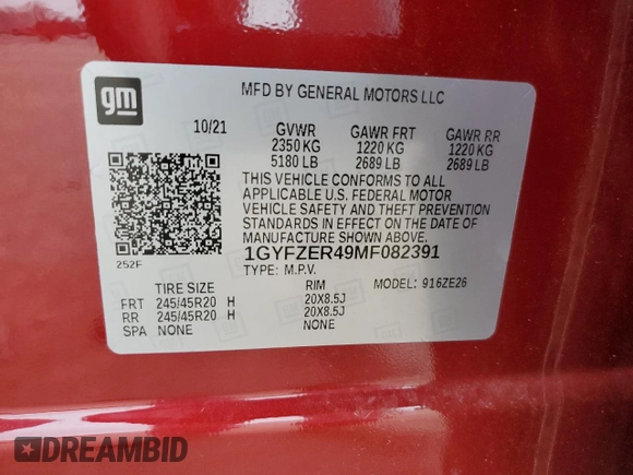 2021 Cadillac XT4 FWD Sport with VIN 1GYFZER49MF082391, listed as a Copart auction lot 56256804 with 24,415 mi miles and Salvage Title. Bid and sale history available at DreamBid. Image 12.