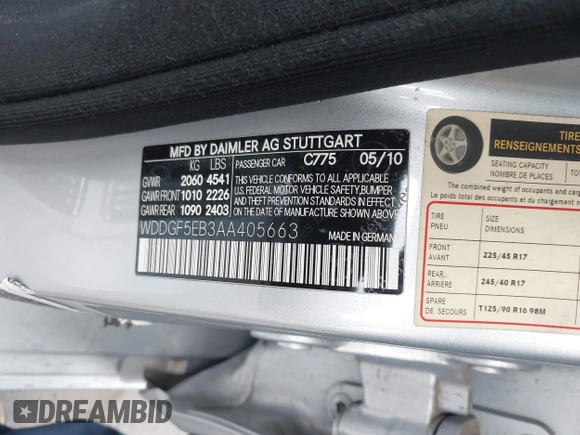 2010 Mercedes-Benz C-Class C 300 Sport with VIN WDDGF5EB3AA405663, listed as a IAAI auction lot 42032950 with 178,381 mi miles. Bid and sale history available at carsss.com. Image 9.