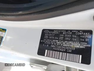 2017 Hyundai Accent SE with VIN KMHCT5AE0HU365659, listed as a IAAI auction lot 41989023 with 142,416 mi miles. Bid and sale history available at carsss.com. Image 9.