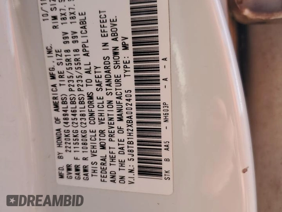 2011 Acura RDX with VIN 5J8TB1H2XBA002405, listed as a Copart auction lot 72646144 with 141,647 mi miles and Salvage Title. Bid and sale history available at DreamBid. Image 13.