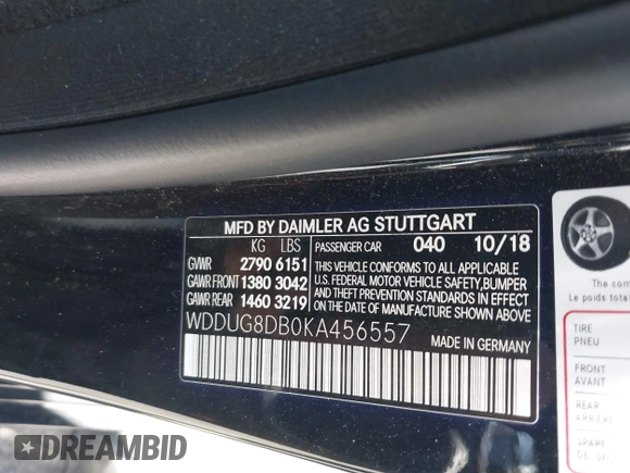 2019 Mercedes-Benz S 560 z VIN WDDUG8DB0KA456557, wystawiony jako IAAI lot #42327166 z przebiegiem 61 962 mil mil oraz . Historia ofert i sprzedaży dostępna na DreamBid. Obrazek 9.