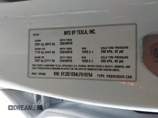2020 Tesla Model 3 Long Range with VIN 5YJ3E1EB4LF619754, listed as a IAAI auction lot 41920422 with 82,430 mi miles and . Bid and sale history available at DreamBid. Image 9.